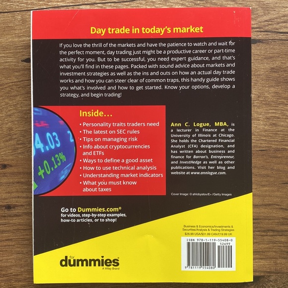 Day Trading For Dummies by Ann C. Logue - paperback book - Picture 2 of 3